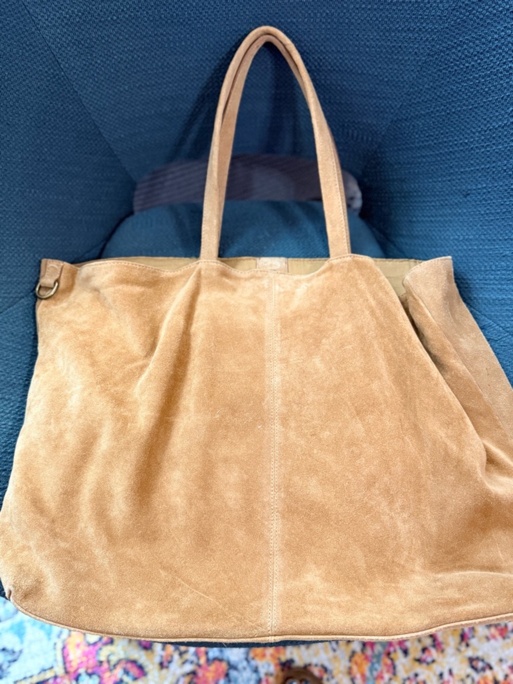 Free People Green Floral Tapestry Tote with Tan Suede Trim and Studs NWOT - Picture 4 of 5